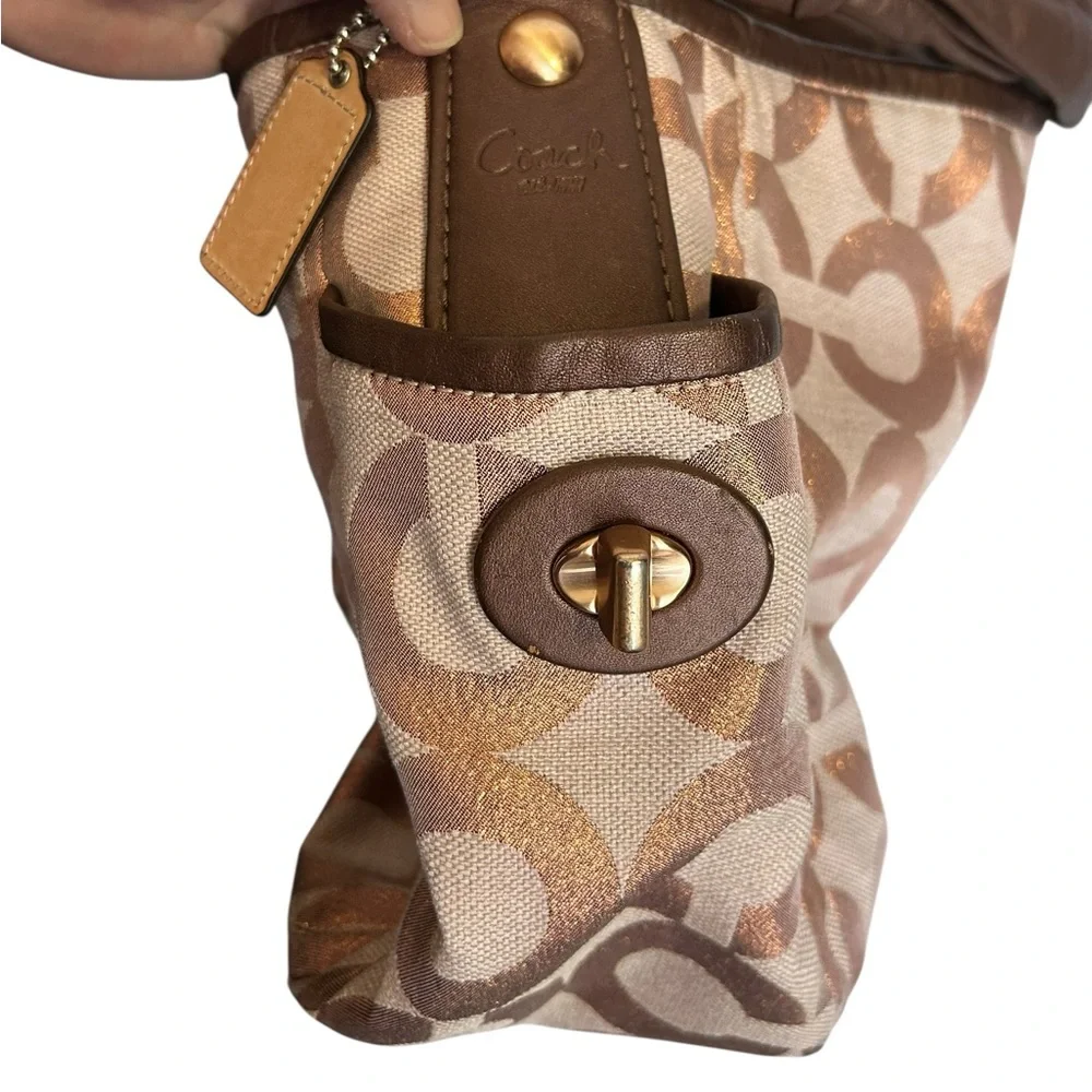 Coach Parker Rose Gold Op Art Signature Logo Hobo Shoulder Bag Y2K Purse 13508 - Picture 9 of 15